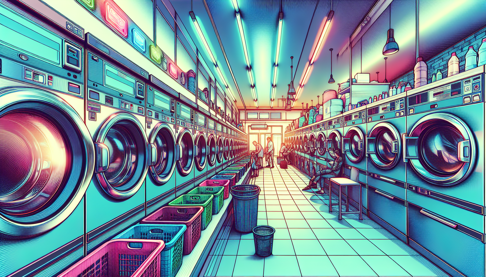 Illustration of a modern and vibrant laundromat