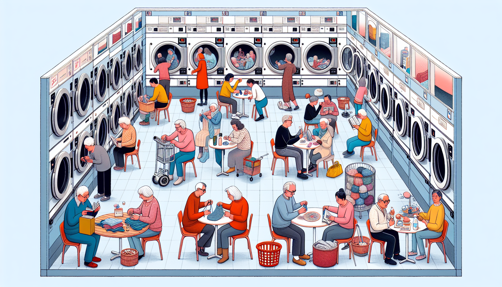 Illustration of community engagement in a laundromat