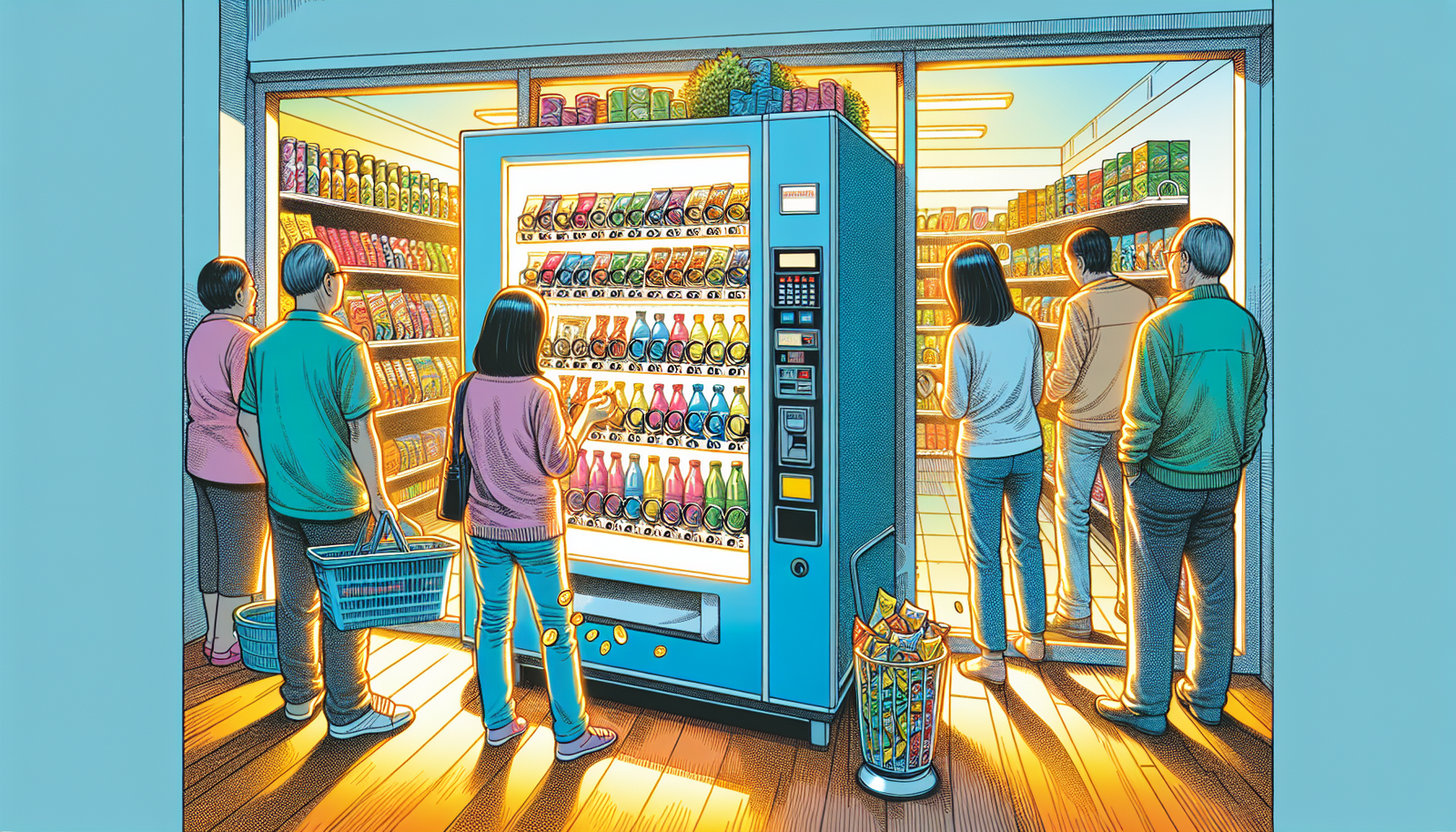 Illustration of a vending machine area in a laundromat